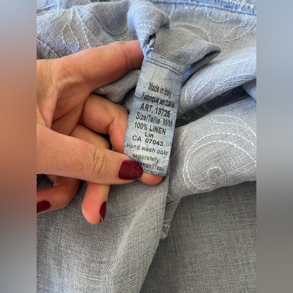 Italian Linen Blue Embroidered Dress Size Medium - Picture 4 of 9